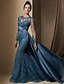abordables Largo del piso-Corte Trompeta Sirena Cola de Corte Vestido Invitada Boda Vestido formal Vestido de noche Vestido de Madrina Manga Larga Joya Elegante Invitado a la boda Noche formal Satén elástico con Encaje