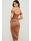 ieftine Rochii de Banchet-Rochie Elegantă Tip Sheath Cocktail Rochie pentru Sărbători Rochie de Întoarcere Acasă Lungime La Genunchi Fără Mâneci Cu Umărul Gol Satin cu Plisaje Fanta rochie pentru a impresiona Rochie de Mască
