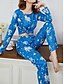billige Nattøy for damer-kvinners pyjamassett blomsterdyr mote komfort hjem daglig seng pustende rundhals langermet t-skjorte tee bukse vår høst hjem antrekk