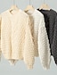billige Pullovere og toppe-Dame Bluse Stilfuld Helfarve Tyk Rund hals Flettet Langærmet Lange toppe Strikke Arbejde Hvid Beige Efterår Vinter