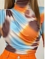 cheap Women&#039;s T-shirts-Women&#039;s T shirt Tee Ombre Tunic Elastic Waist Daily Casual Long Sleeve Turtleneck Red Summer Spring