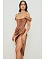ieftine Rochii de Banchet-Rochie Elegantă Tip Sheath Cocktail Rochie pentru Sărbători Rochie de Întoarcere Acasă Lungime La Genunchi Fără Mâneci Cu Umărul Gol Satin cu Plisaje Fanta rochie pentru a impresiona Rochie de Mască