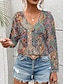 billige Boho Toppe-kvinders tunika mode afslappet print lange ærmer almindelige toppe v-hals daglig rød blå grøn forår efterår
