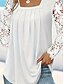 economico Top in Pizzo-Top Elegante in Pizzo Bianco da Donna con Occhielli Blusa Casual Monocromatica Pizzo Maniche Lunghe Top Classici Collo Quadrato Quotidiano Romantica Petite Estate Vacanze Bianco Rosa Blu Primavera
