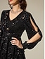 cheap Party Dress-Black Sequin Long Sleeve Split Ends Party Evening Mini Dress dress to impress 2024