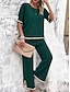 abordables Ropa para estar en casa para mujeres-Conjuntos de mujer, camiseta de manga corta con cuello redondo, camiseta y pantalón, de viscosa, transpirables, informales, cómodos, para uso diario, para verano y primavera, para el hogar