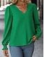 رخيصةأون بلوزات بسيطة-نسائي سترة بلوزة كشكش لون الصلبة أنيق الحديث كم طويل كم منفوخ V رقبة قمصان عادية مناسب للبس اليومي عمل وردي بلاشيهغ أرجواني أخضر أزرق فاتح الربيع الخريف