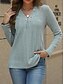 abordables Tops Sencillos para Mujeres-Mujer Camiseta Plano Casual Manga Larga Escote en Pico Tops regulares Diario Botones Marrón claro Azul Piscina Verde Trébol Rosa Brillante Primavera Otoño