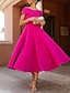 abordables Robes de cocktail-Robe de cocktail en A élégante robe longueur thé sans manches épaules dénudées automne invitée de mariage en tissu extensible avec robes froncées
