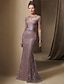 abordables Largo del piso-Corte Trompeta Sirena Cola de Corte Vestido Invitada Boda Vestido formal Vestido de noche Vestido de Madrina Manga Larga Joya Elegante Invitado a la boda Noche formal Satén elástico con Encaje