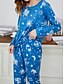 billige Nattøy for damer-kvinners pyjamassett blomsterdyr mote komfort hjem daglig seng pustende rundhals langermet t-skjorte tee bukse vår høst hjem antrekk