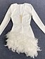 billige Kjoler til gammel elev-festen-Sheath Homecoming Kjoler Elegant Kjole Ferie Homecoming Kort  Mini Lange Ærmer V-Hals Polyester med Fjer Kjole til at imponere