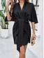 ieftine Rochie simplă-Pentru femei Rochie Mini Rochie neagra Rochie de Cocktail Rochie formala Rochie simplă Epocă Casual Stradă Dată Potrivire Largă Simplu Manșon Jumate În V Negru Alb Trifoi Vară Primăvară
