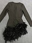 billige Kjoler til gammel elev-festen-Sheath Homecoming Kjoler Elegant Kjole Ferie Homecoming Kort  Mini Lange Ærmer V-Hals Polyester med Fjer Kjole til at imponere