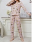 billige Nattøy for damer-kvinners pyjamassett blomsterdyr mote komfort hjem daglig seng pustende rundhals langermet t-skjorte tee bukse vår høst hjem antrekk
