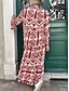 tanie Sukienki boho-Damskie Sukienka maxi Sukienka Boho Elegancja Elegancki Urlop Codzienny Regularny Graficzny Długi rękaw Kołnierzyk koszuli Czerwony Niebieski Zielony Lato Wiosna Jesień