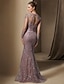 abordables Largo del piso-Corte Trompeta Sirena Cola de Corte Vestido Invitada Boda Vestido formal Vestido de noche Vestido de Madrina Manga Larga Joya Elegante Invitado a la boda Noche formal Satén elástico con Encaje