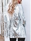 cheap Women&#039;s Jackets-Women&#039;s Coat Wedding Guest Sequin Solid Color Comfortable Fashion Regular Fit Outerwear Long Sleeve Spring Silver S