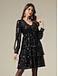 cheap Party Dress-Black Sequin Long Sleeve Split Ends Party Evening Mini Dress dress to impress 2024