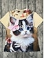 baratos Camiseta de Animais-camiseta feminina casual estampa manga curta regular tops diário cáqui verão