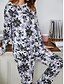 billige Nattøy for damer-kvinners pyjamassett blomsterdyr mote komfort hjem daglig seng pustende rundhals langermet t-skjorte tee bukse vår høst hjem antrekk