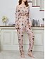 billige Nattøy for damer-kvinners pyjamassett blomsterdyr mote komfort hjem daglig seng pustende rundhals langermet t-skjorte tee bukse vår høst hjem antrekk