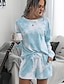 billiga Pajamasättare-dam loungewear pyjamasset 2 delar tie dye casual comfort hem crew neck rosa blå hemoutfits