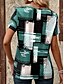 voordelige Stripe &amp; Geometrische t-shirt-dames t-shirt stijlvol casual geometrisch patchwork print korte mouw normale tops v-hals dagelijks groen zomer