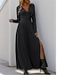 preiswerte schwarzes Maxikleid-Damen Maxikleid schwarzes kleid Cocktailkleid Abendkleid Einfarbiges Kleid Lässig Straße Date Lässiger Schnitt Einfach Langarm V Ausschnitt Schwarz Rote Blau Grün Frühling Herbst