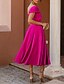 abordables Robes de cocktail-Robe de cocktail en A élégante robe longueur thé sans manches épaules dénudées automne invitée de mariage en tissu extensible avec robes froncées