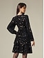 cheap Party Dress-Black Sequin Long Sleeve Split Ends Party Evening Mini Dress dress to impress 2024