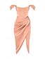 ieftine Rochii de Banchet-Rochie Elegantă Tip Sheath Cocktail Rochie pentru Sărbători Rochie de Întoarcere Acasă Lungime La Genunchi Fără Mâneci Cu Umărul Gol Satin cu Plisaje Fanta rochie pentru a impresiona Rochie de Mască