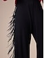 cheap Women&#039;s Pants-Cotton Black Tassel Wide Leg Maxi Pants