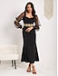 cheap Vintage Plain Dresses-Gold Dress Women&#039;s Lace Black Dress Long Dress Maxi Dress Plain V Neck Long Sleeve Black