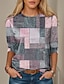 cheap Women&#039;s T-shirts-Women&#039;s T Shirt Fashion Floral Geometric Plaid Print Long Sleeve Regular Tops Round Neck Daily Weekend Pink Green Spring &amp;  Fall