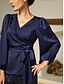 זול חולצות וחולצות-סאטן מוצק קז'ואל חולצה קדמית עם שרוול ג'ולייטה