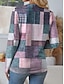 cheap Women&#039;s T-shirts-Women&#039;s T Shirt Fashion Floral Geometric Plaid Print Long Sleeve Regular Tops Round Neck Daily Weekend Pink Green Spring &amp;  Fall