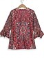 abordables T-shirt Boho-Mujer Camiseta Henley Shirt Floral Cosecha Étnico Diario Básico Manga 3/4 Escote en Pico Tops regulares Festivos Fin de semana Botones Estampado Rojo Morado Verde Trébol Caqui Gris Otoño invierno