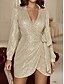 abordables mini robe noire-robe de soirée femme paillettes décolleté plongeant col en V manches longues cache-cœur paillettes noires cocktail fête élégante hiver tenue de soirée