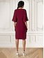 cheap Cocktail Dress-Women&#039;s Midi Dress Burgundy with Asymmetric Sequin Overlay Round Neckline V-Notch Detail Three-Quarter Length Split Sleeves Non-Stretch Elegant Evening Cocktail Party Knee-Length Various Sizes