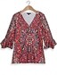 abordables T-shirt Boho-Mujer Camiseta Henley Shirt Floral Cosecha Étnico Diario Básico Manga 3/4 Escote en Pico Tops regulares Festivos Fin de semana Botones Estampado Rojo Morado Verde Trébol Caqui Gris Otoño invierno
