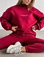 billige Kvinders sweatsuits-Dame Sweatshirt Sherpa Fleece bukser Bukser Sweater Set Langærmet Rund hals Helfarve Bogstaver Varm udendørs Sort Rød Lysebrun Forår Overdimensionerede
