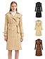 abordables Manteaux Trench-Manteau Femme Plein Air Usage quotidien Vacances Sortie Décontractées Ajustable Normal Manteau Noir Marron Kaki Automne Hiver fermeture Éclair Col rabattu Standard S M L XL 2XL