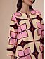 abordables vestido casual estampado-Mujer Corte Ancho Vestido Estampado vestido suelto Vestido maxi Rosa Manga 3/4 Geométrico Estampado Primavera &amp; Otoño Otoño cuello con muescas Bohemia Vintage Casual / Diario Vacaciones Hogar S M L