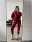 billige Kvinders sweatsuits-Dame Sweatshirt Sherpa Fleece bukser Bukser Sweater Set Langærmet Rund hals Helfarve Bogstaver Varm udendørs Sort Rød Lysebrun Forår Overdimensionerede