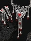 voordelige Halloween Accessoires-Gotische schedelhartketting en oorbellen met rode kristallen druppels - Halloween-statementsieraden voor cosplay en speciale evenementen