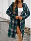 billiga 3D Kappor-Dam Hoodiejacka Utomhus Gata Dagliga kläder Höst Vinter Lång Täcka Normal Håller värmen Andningsfunktion Stylish Ledigt Jacka Långärmad Ränder och pläd Med fickor Mönster Svart Brun Grön