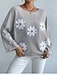 voordelige Grafische patronen en details-Dames Trui Dagelijks Casual Bloemig Grafisch Afdrukken Strakke ronde hals Gebreid Lange mouw Lange tops breien Huis Werk Dagelijks Blozend Roze blauw Herfst Winter