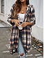 preiswerte 3D Mäntel-Damen Hoodie Jacke Outdoor Strasse Freizeitskleidung Herbst Winter Lang Mantel Regular Fit warm Atmungsaktiv Stilvoll Brautkleider schlicht Jacken Langarm Streifen und Plaid Mit Taschen Full Zip Rote