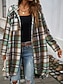 preiswerte 3D Mäntel-Damen Hoodie Jacke Outdoor Strasse Freizeitskleidung Herbst Winter Lang Mantel Regular Fit warm Atmungsaktiv Stilvoll Brautkleider schlicht Jacken Langarm Streifen und Plaid Mit Taschen Full Zip Rote